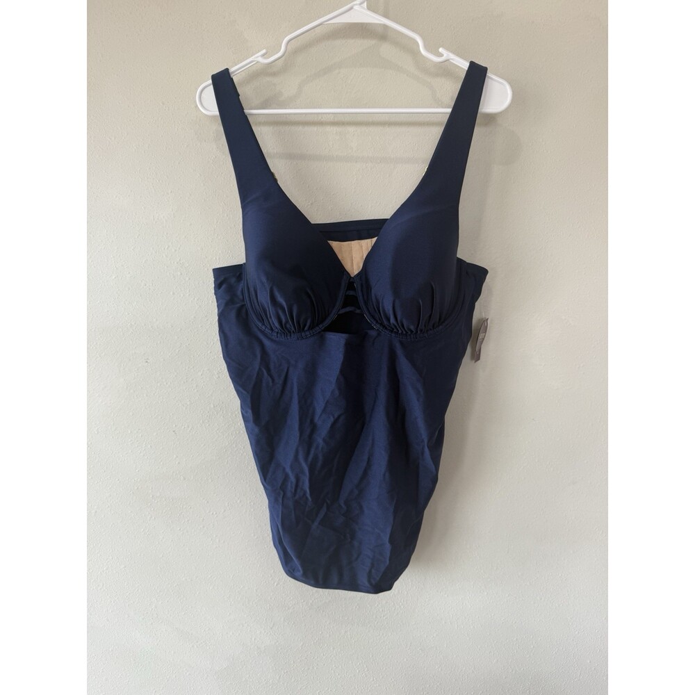 $68 Swim by Cacique 40C 40 C Blue Tankini Swimsuit Top Formed Bust Underwire